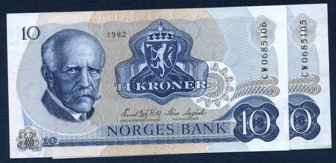 Hovedbilde 2 x 10 kr 1982 CW i serie kv. 0/01
