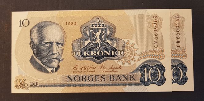 Hovedbilde 2 stk. 10 kr 1984 CW i serie kv. 01